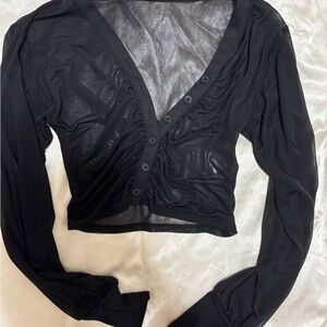 Urban Outfitters Black Sheer Ruched Button-Front Top